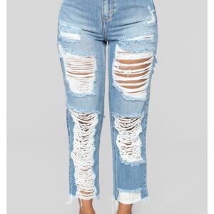 Fashion Nova Light Wash Distressed Cropped Ankle Jeans